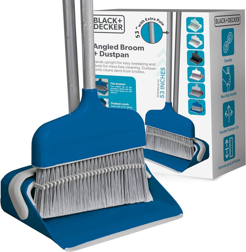 BLACK+DECKER Butler Broom & Dustpan Set - Stand-Up Design - Lightweight, Space-Saving Combo for Kitchen, Living Room, Bathroom, Lobby Floors - Home Cleaning Essential, Ocean Blue - Image 1